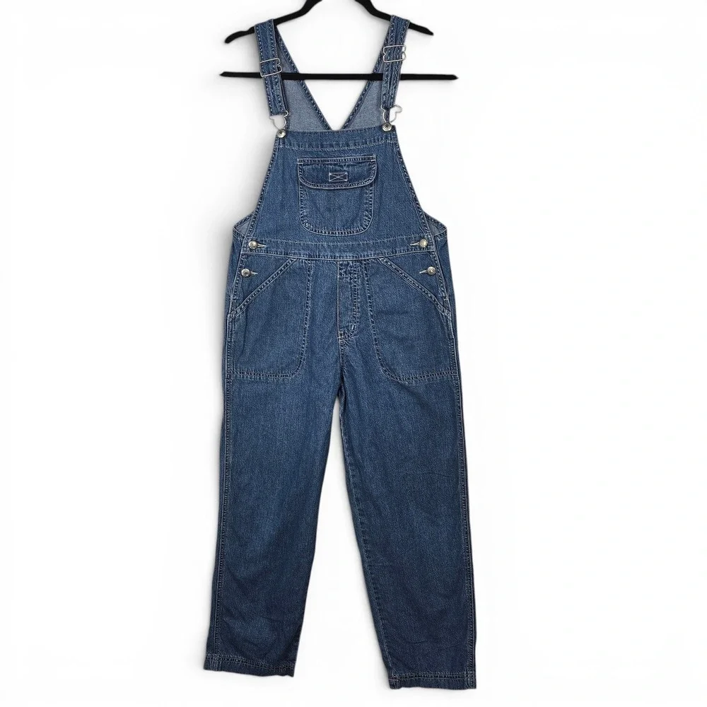 Old Navy Girls Blue Denim Overalls Medium Wash Straight Leg Size 12 Cotton